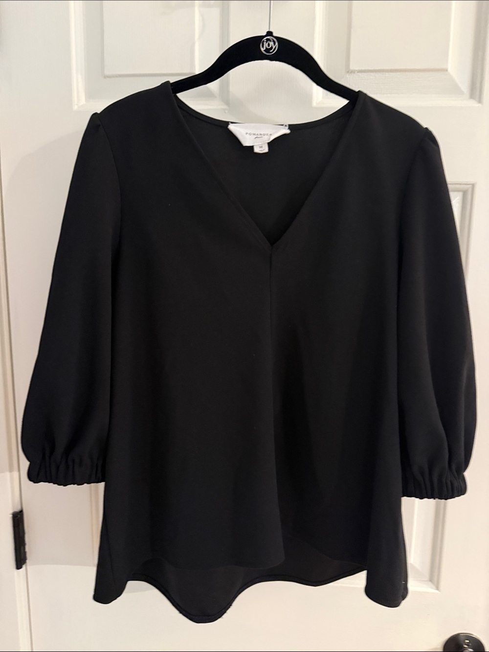 Tuckernuck Pomander Place Black V-Neck Puff Sleeve Blouse